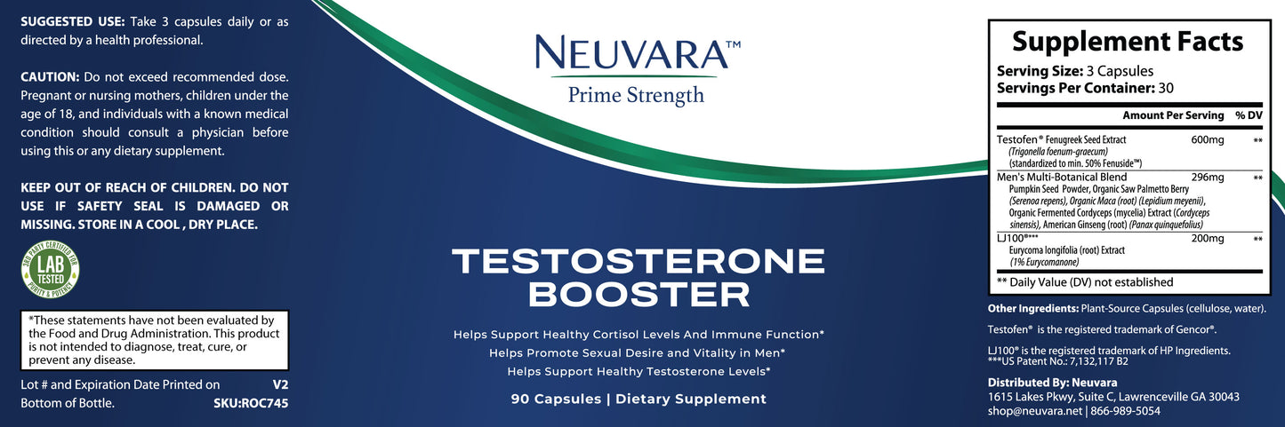 neuvara prime strength - men's daily supplement with fenugreek & tongkat ali